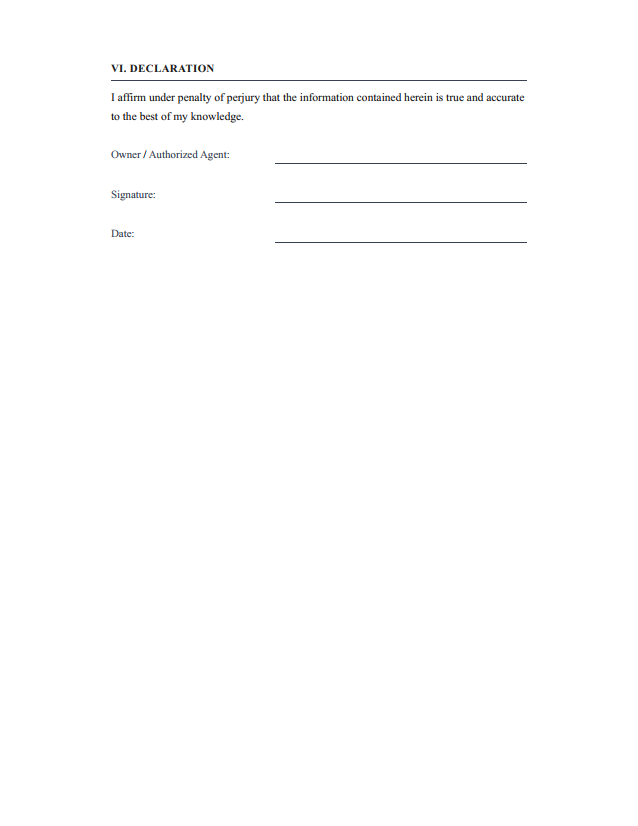 Certification of Correction page 3 – declaration with owner signature and date lines